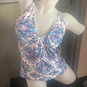 Becca Halter Paisley Tankini Top Padded Cups Swimsuit Separates Large New